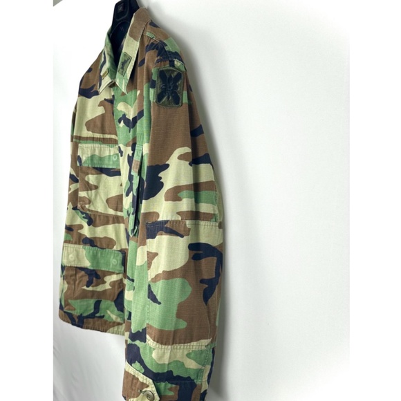 Vintage 1980’s 1990’s Woodland Camouflage Combat Army Jacket • Green / Brown M/L - Picture 3 of 10